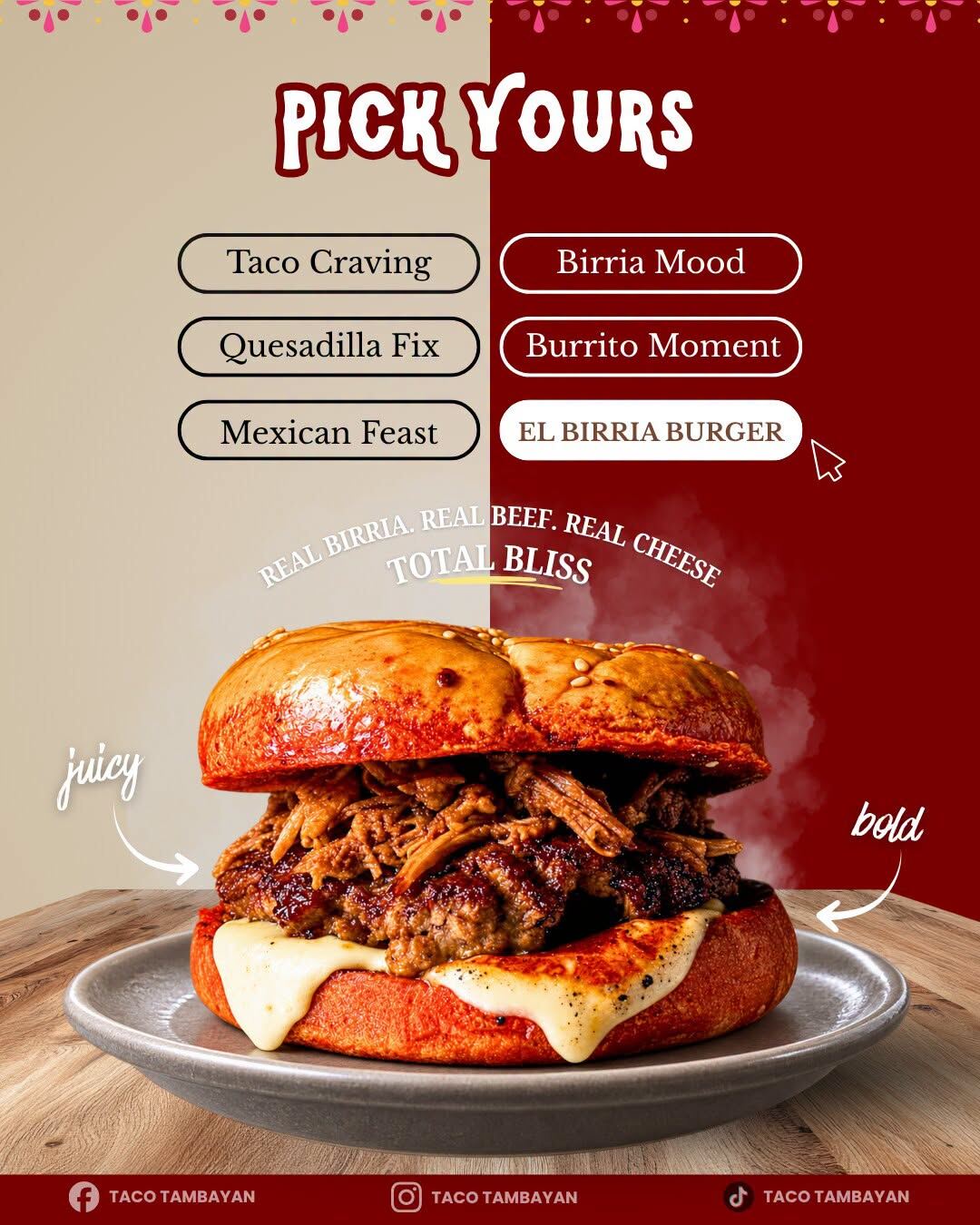 Pick your craving El Birria Burger static post