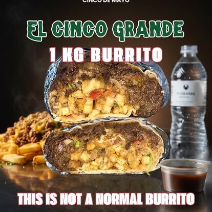 El Cinco Grande one kilogram burrito static product post