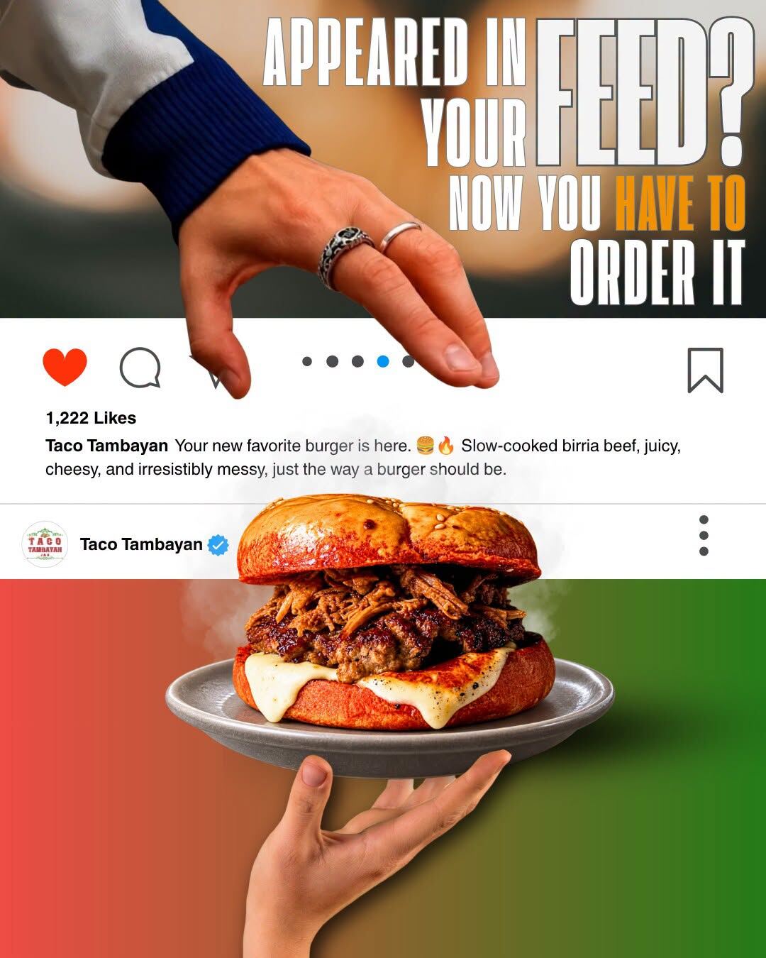 El Birria Burger social feed concept static post